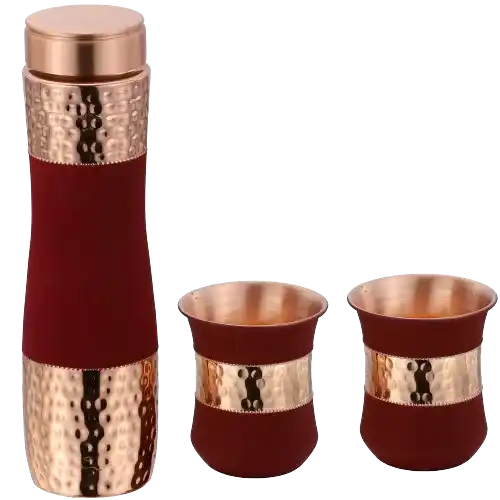 Nanda Red Copper Bottle with 2 Glass